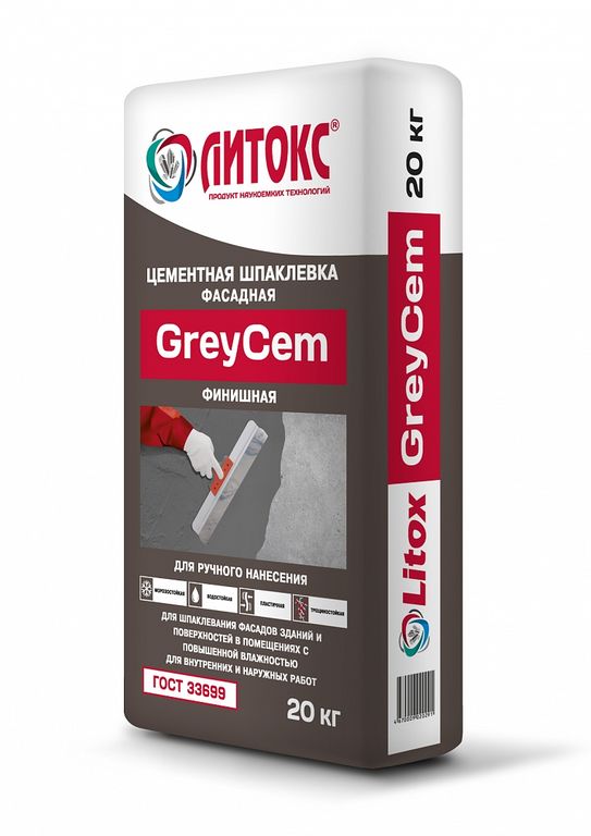 Цементная фасадная шпаклевка "Литокс-GreyCem" 20кг/63