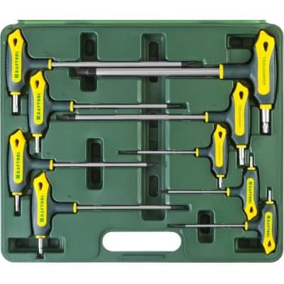 Набор KRAFTOOL Ключи "INDUSTRIE" имбусовые,Cr-Mo(S2),Т-образные,эргоном двухкомп рукоятка,TORX Hole 10-50,9 шт,в боксе 2
