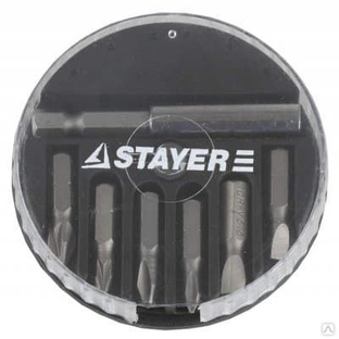 Набор STAYER Биты "MASTER" с магнитным адаптером в круглом мини-боксе, PH1, PH2, PZ1, PZ2, SL4,5, SL5,5, 7 пред 2607-H7_ 