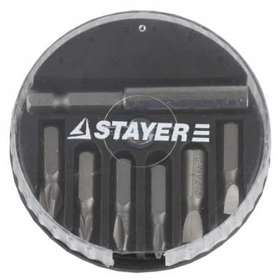 Набор STAYER Биты "MASTER" с магнитным адаптером в круглом мини-боксе, PH1, PH2, PZ1, PZ2, SL4,5, SL5,5, 7 пред 2607-H7_