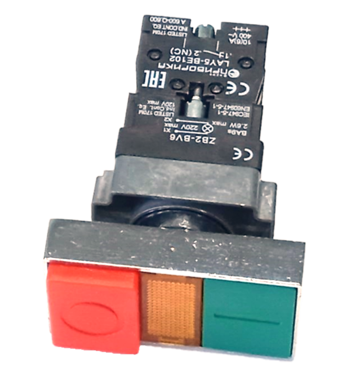 LAY5-BW8465 - пост двухкнопочный, желтый LED индикатор AC230V 1НР+1НЗ