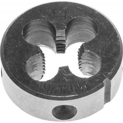 Плашка ЗУБР "МАСТЕР" круглая ручная для нарезания метрической резьбы, мелкий шаг, М10 x 1,25 4-28022-10-1-25