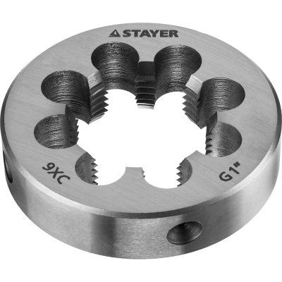 Плашка круглая ручная STAYER "MASTER", сталь 9ХС, для трубной резьбы G 1`` 28029-1