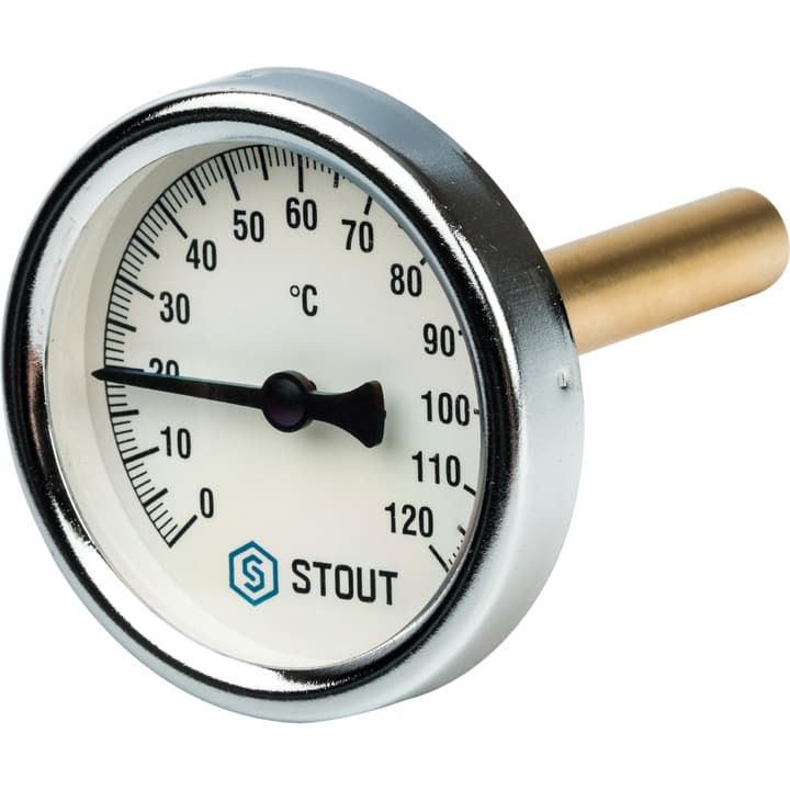 Термометр биметаллический STOUT с погружной гильзой корпус 63 мм гильза 75 мм 1/2" SIM-0001-637515 Stout