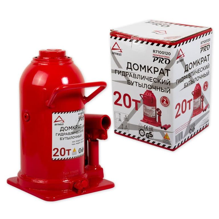 Домкрат гидравлический бутылочный 20т 242-445мм PRO ARNEZI R7100120