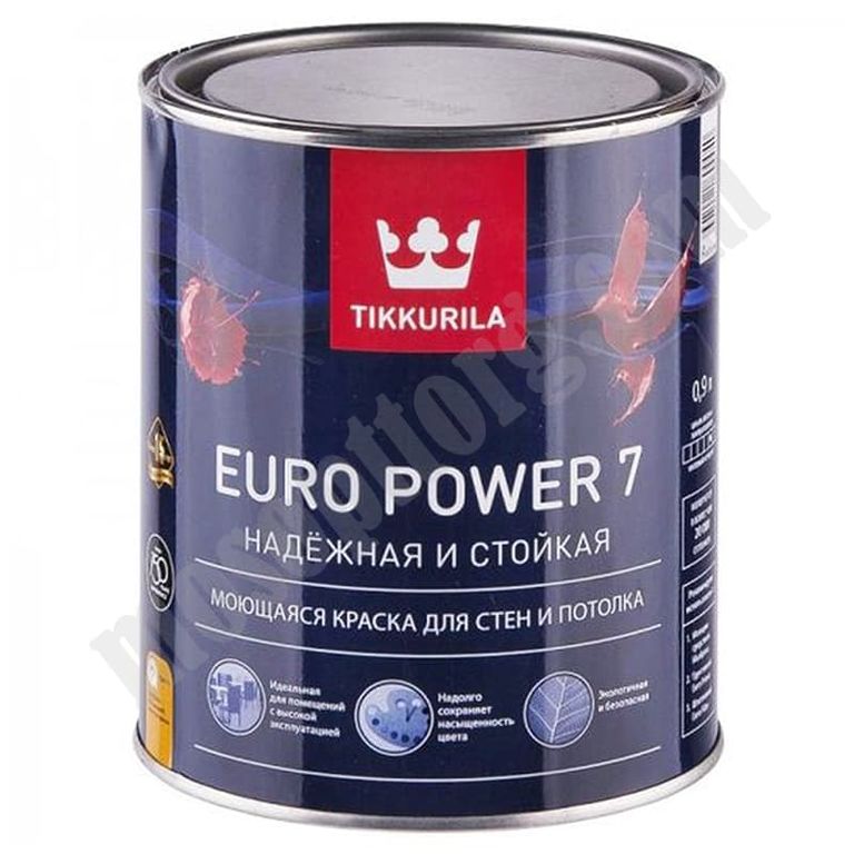 Краска водоэмульсионная EURO 7 POWER матовая (база С) 0,9л /Tikkurila/ С-000059005 TIKKURILA