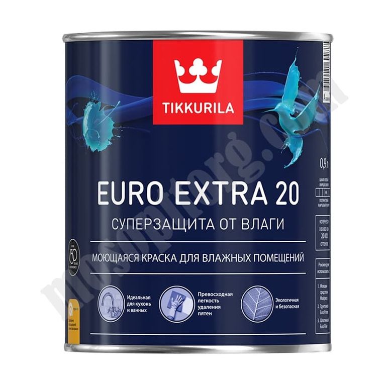 Краска водоэмульсионная EURO 20 EXTRA полуматовая (база А) 0,9л /Tikkurila/ С-000059017 TIKKURILA
