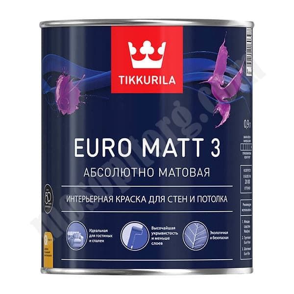 Краска водоэмульсионная EURO 3 MATT глубокоматовая (База А) 2,7л /Tikkurila/ С-000151969 TIKKURILA