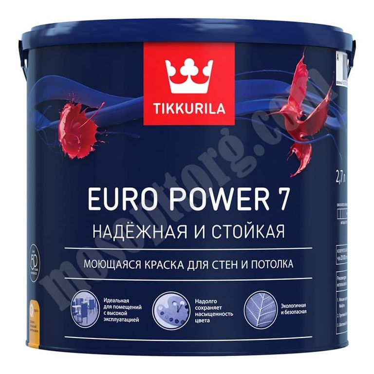 Краска водоэмульсионная EURO 7 POWER матовая (база А) 2,7л /Tikkurila/ С-000059002 TIKKURILA