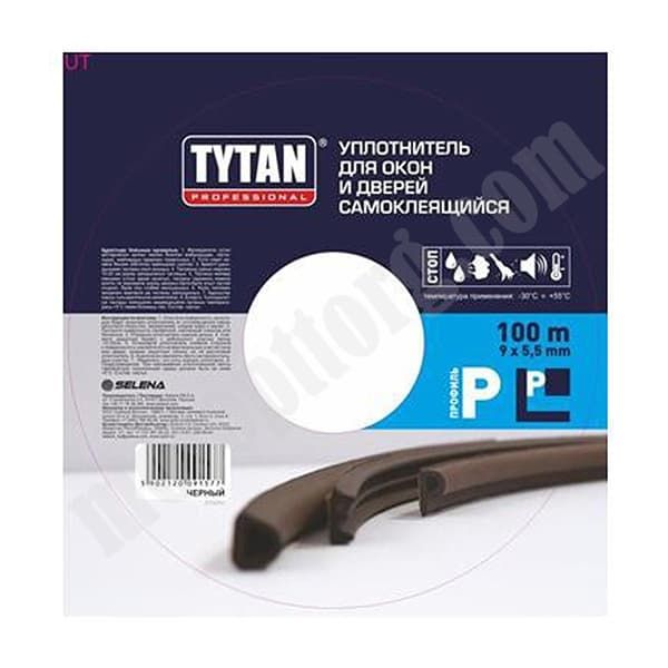 Уплотнитель P - профиль чёрный (100м x 9мм x 5.5мм) "TYTAN" для окон и дверей С-000176976