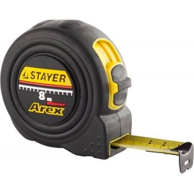 STAYER AREX 8м / 25мм рулетка в ударостойком полностью обрезиненном корпусе и двумя фиксаторами 3410-08_z01
