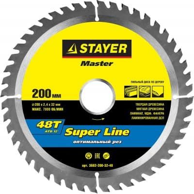 STAYER Super line 200 x 32 мм 48Т, диск пильный по дереву 3682-200-32-48