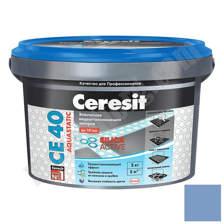 Эластичная водоотталкивающая затирка для швов Ceresit СЕ 40, 2кг (голубой) С-000041454