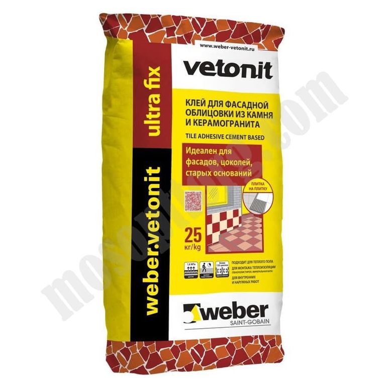 Клей для керамогранита, мрамора, гранита Weber.Vetonit Ultra Fix, серый (25кг) С-000028740