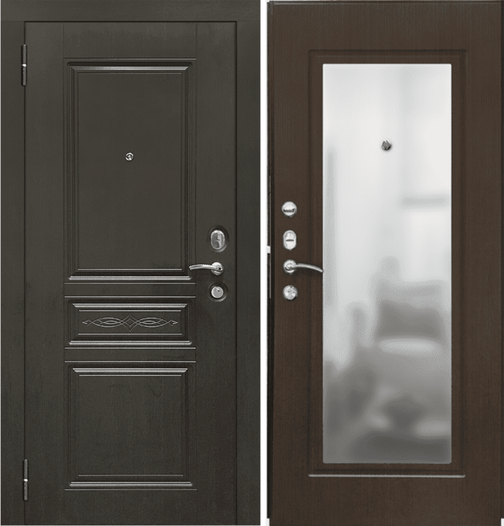 Дверь металлическая SD Prof-10 Троя-Зеркало Темный орех 2050*860 Левое открывание vrd-22565 Verda