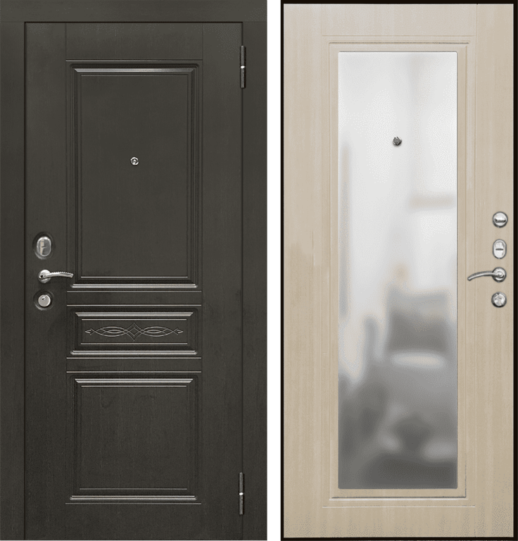 Дверь металлическая SD Prof-10 Троя-Зеркало Светлый дуб 2070*980 Правое открывание vrd-22566 Verda