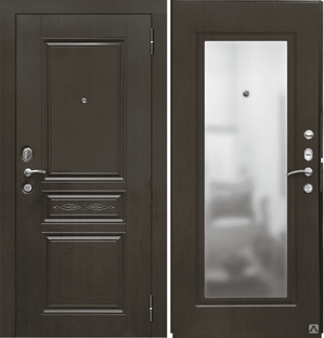 Дверь металлическая SD Prof-10 Троя-Зеркало Темный орех 2070*980 Правое открывание vrd-22569 Verda 