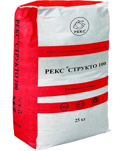 Безусадочная фиброармированная тиксотропная цементная ремонтная смесь Структо 100 25 кг мешок РЕКС