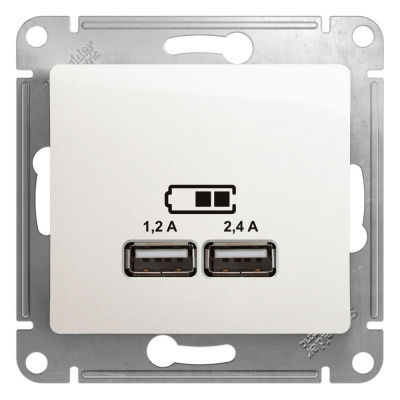 GLOSSA USB РОЗЕТКА A+С, 5В/2,4А, 2х5В/1,2 А, механизм, ПЕРЛАМУТР 3022145 Schneider Electric