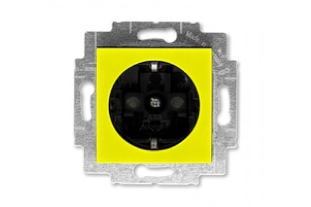 Розетка ABB Levit с заземлением со шторками 16А жёлтый / дымчатый чёрный 7732419