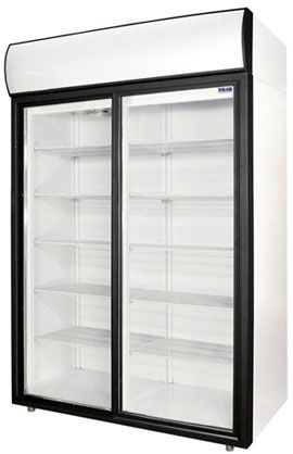 Шкаф холодильный формата 59,5*45,5 см объемом 1000 л со стеклянными сдвижными дверьми, эмалированны