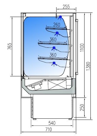 Витрина холодильная напольная кондитерская, с 3 полками, с подсветкой Coreco VSS 6-9-RG