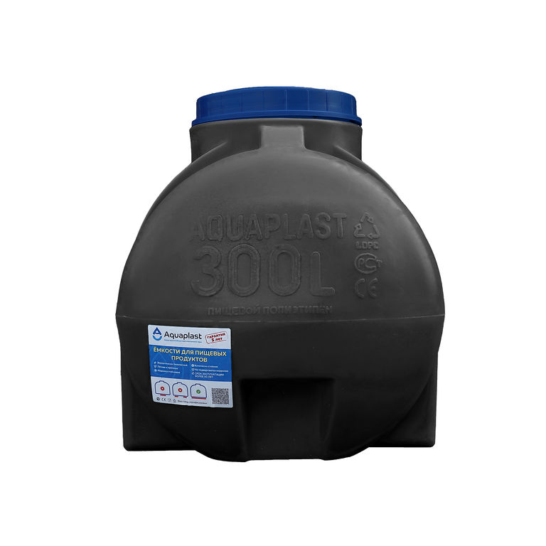 Емкость для воды пластиковая овально-горизонтальная 300 л черная Aquaplast 2