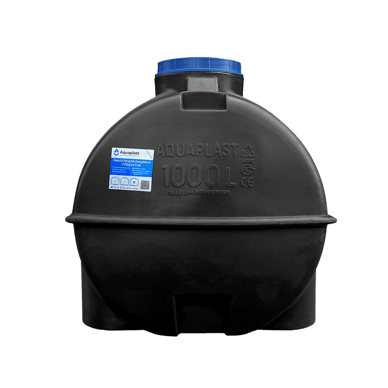 Емкость для воды пластиковая овально-горизонтальная 1000 л черная Aquaplast 2