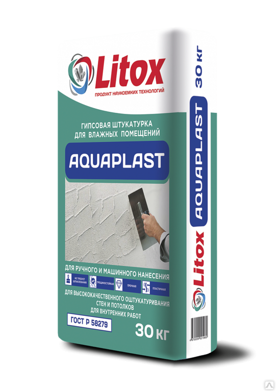 Гипсовая штукатурка для влажных помещений Литокс AquaPlast, 30 кг