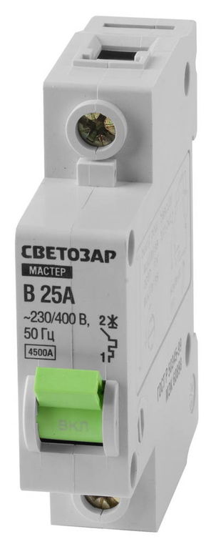 СВЕТОЗАР 1-полюсный, ″B″ (тип расцепления), 25А, 230/400В, Автоматический выключатель (49050-25-B)