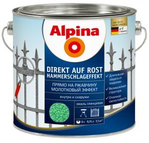 Эмаль по ржавчине молотковая Alpina Direkt Auf Rost Hammerschlageffekt /Зеленый, 0.75 л