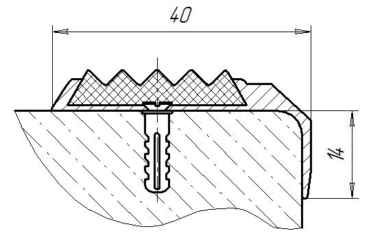 Угол-порог противоскользящий алюминиевый 40х14 мм, с резиновой вставкой, 1 м