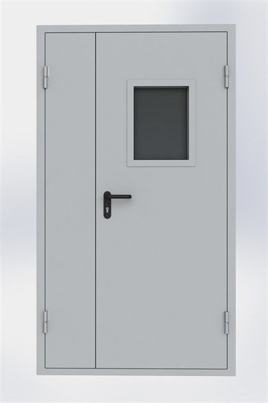 Дверь противопожарная металлическая EI60 двупольная с пожаростойким стеклом EIWS 60