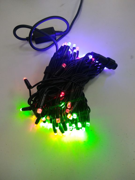 Гирлянда уличная, 10 м, 80 LED, провод зеленый каучук, 220 В, стыкуется, IP65, разноцветная (1 диод 2 цвета)