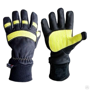 Перчатки пятипалые с крагой пожарные мод. 056, цвет черно-золотистый 