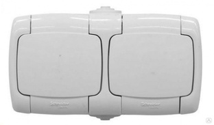 Розетка Рондо двойная наружная с заземлением 250В 16А со шторками белая 