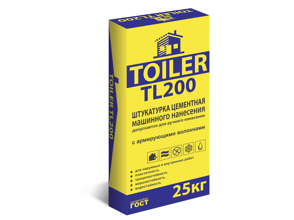 Штукатурка TOILER TL200 цементная (машинного нанесения), 25кг