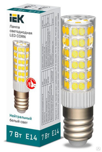 Лампа светодиодная Corn 7Вт капсульная 4000К нейтр. бел. E14 230В керамика IEK LLE-Corn-7-230-40-E14 