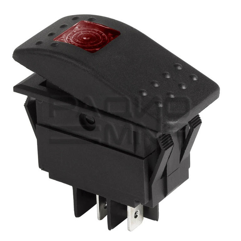 Переключатель клавишный с подсветкой, RK1-06N on-off, 4 контакта 35А, 24В (красный) 1