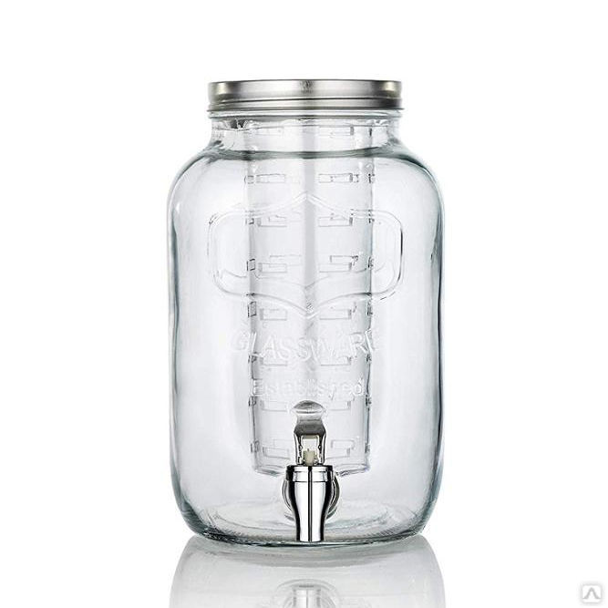 Стеклянный диспенсер 8 литров для напитков с краником и инфузором
